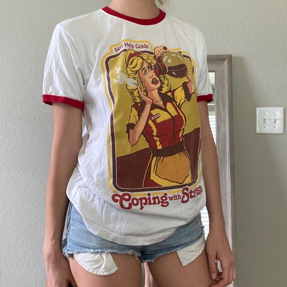 graphic tee with diner girl “coping with stress”